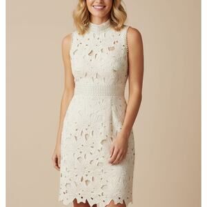 Nicole Miller Floral Embroidered Lace Sheath Dress Size 8 Ecru Sleeveless